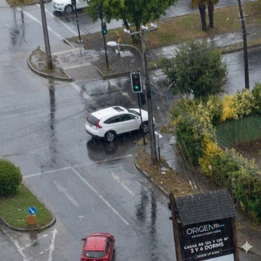Overhead vehicle detection example in rainy conditions